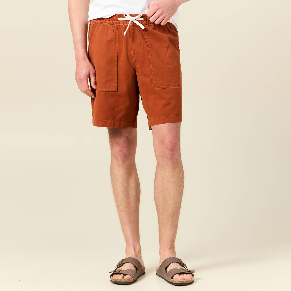 Bermuda droit à coulisse marron cognac homme