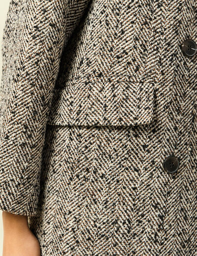 Manteau long oversize col montant gris fonc&eacute; femme