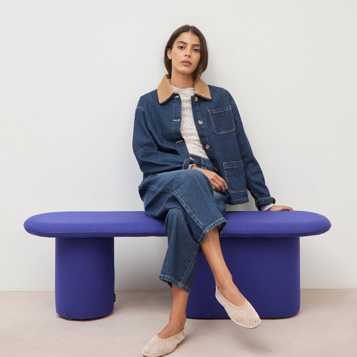Veste en jeans manches longues denim brut clean femme