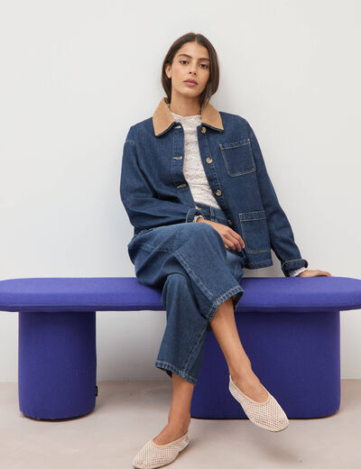 Veste en jeans manches longues denim brut clean femme