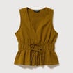 D&eacute;bardeur col v n&oelig;uds en coton vert olive femme