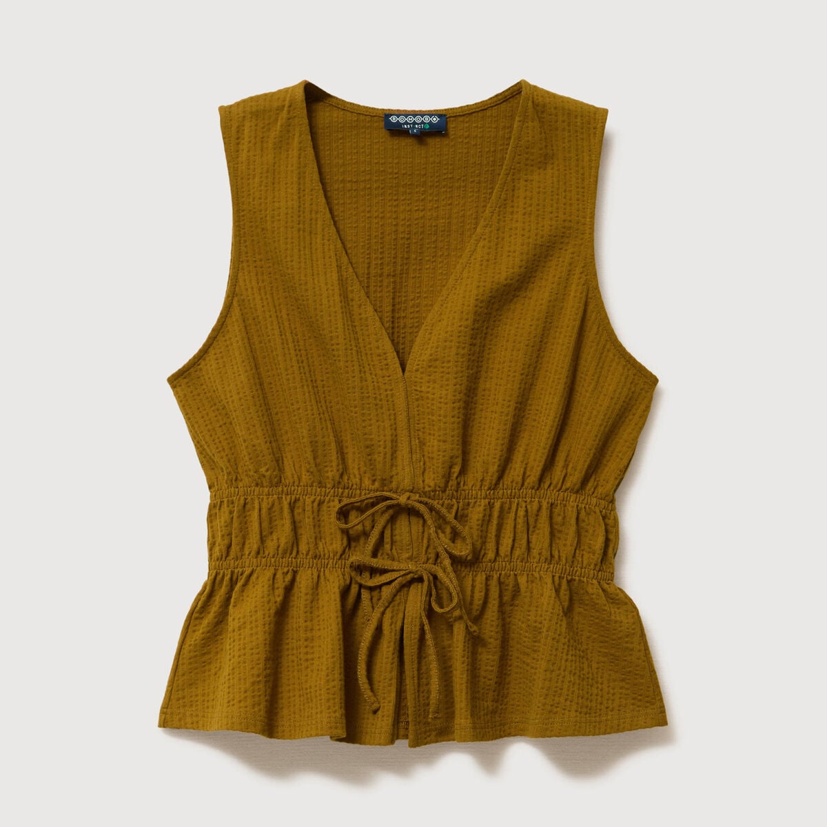 D&eacute;bardeur col v n&oelig;uds en coton vert olive femme