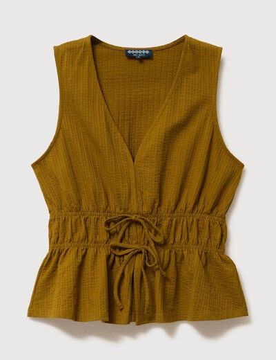 D&eacute;bardeur col v n&oelig;uds en coton vert olive femme