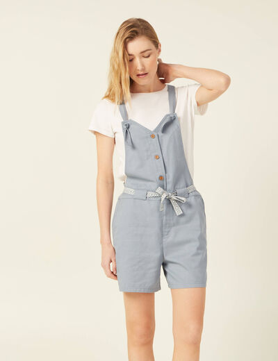 Combishort ceinturée bleu gris femme