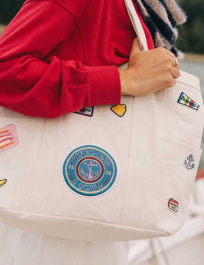 Sac bandouli&egrave;re en coton doubl&eacute; multicolore femme