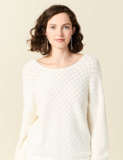 Pull manches longues ecru femme
