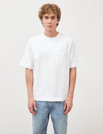 T-shirt droit en coton col ras du cou blanc homme