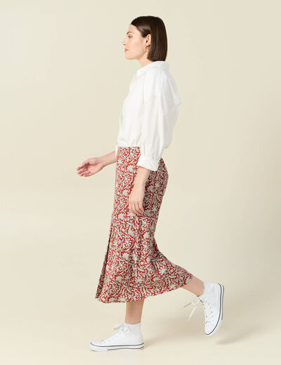Jupe midi droite fluide bleu gris femme