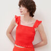 D&eacute;bardeur cintr&eacute; cropped d&eacute;collet&eacute; orange fonc&eacute; femme