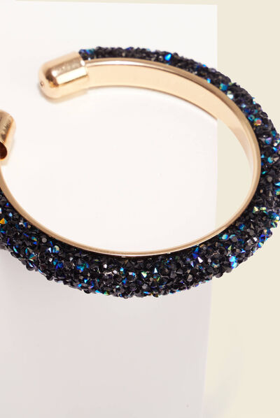 Bracelet manchette à strass noir femme