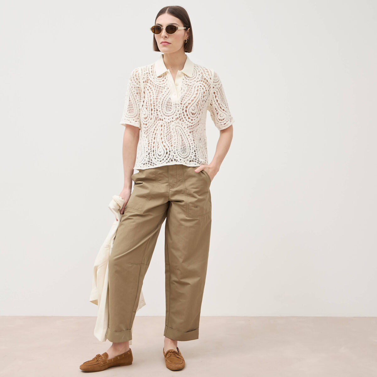 Pantalon loose taille haute vert kaki femme