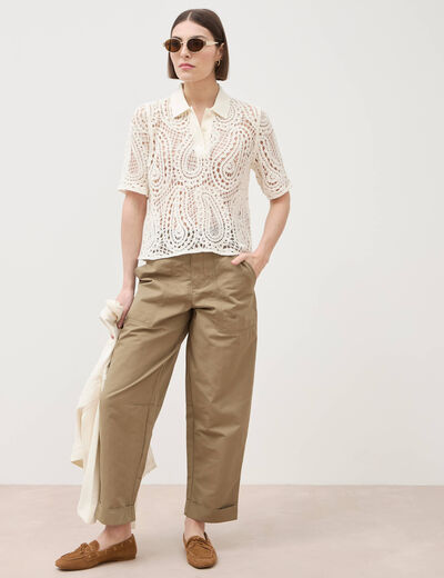 Pantalon loose taille haute vert kaki femme