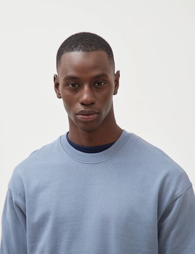 Sweat col rond manches longues en coton bleu gris homme