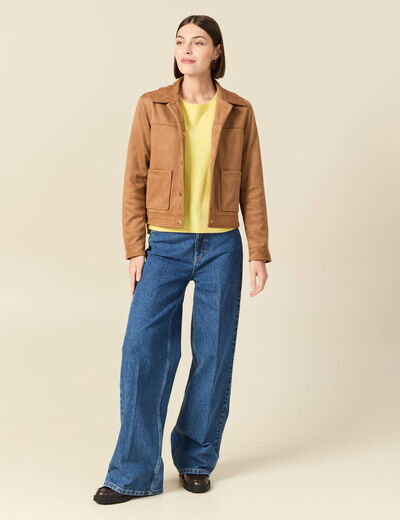 Pull col bateau manches longues jaune clair femme