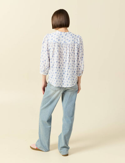 Chemise &agrave; manches longues bleu femme