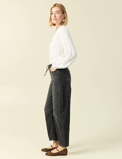 Jeans barrel 7/8&egrave;me avec ceinture denim gris femme