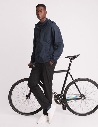 Coupe-vent zippé à capuche bleu marine homme