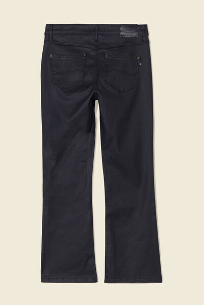 Jeans bootcut enduit 7/8ème denim noir enduit femme