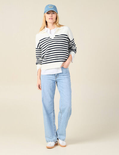 Jeans large 5 poches denim baby bleu femme