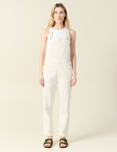 Salopette droite en jean denim blanc femme
