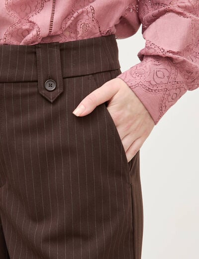Pantalon large taille haute fluide marron fonc&eacute; femme