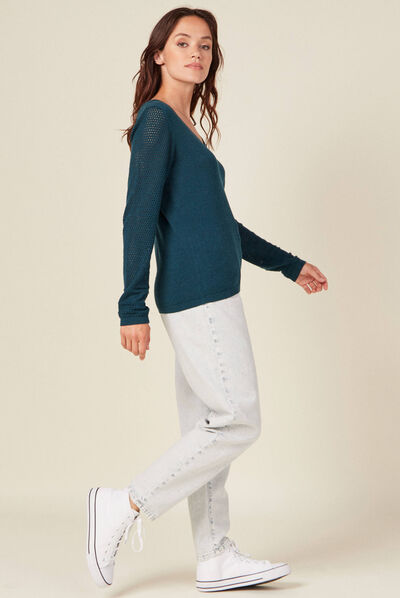 Pull à manches longues bleu canard femme