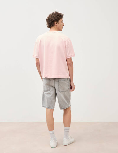 Sweat ample col rond manches courtes rose poudr&eacute;e homme