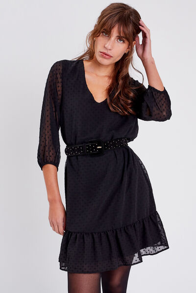 Robe trapèze manches 3/4 noir femme
