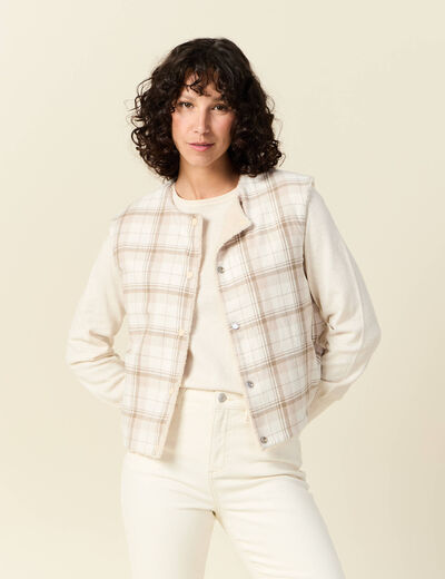 Gilet sans manches r&eacute;versible creme femme