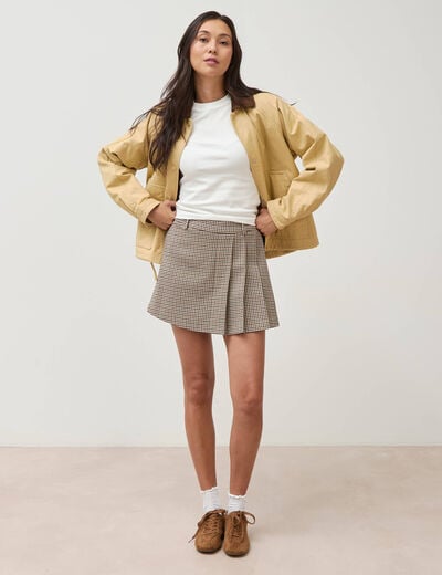Jupe taille haute doubl&eacute;e marron femme