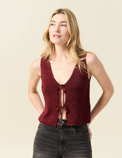 Débardeur tricot noué rose framboise femme