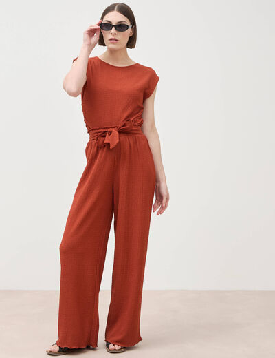 Pantalon loose avec ceinture marron cognac femme