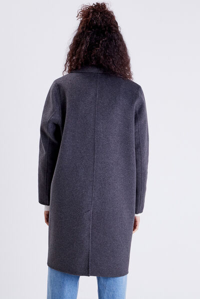Manteau droit ample boutonné gris foncé femme
