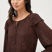 Blouse droite manches longues col rond marron chocolat femme