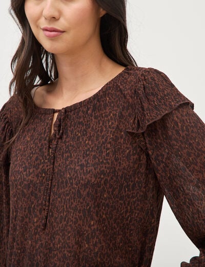 Blouse droite manches longues col rond marron chocolat femme