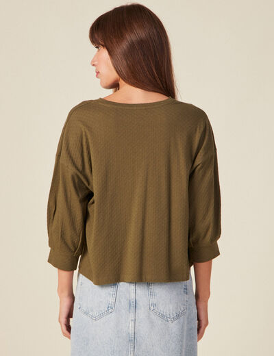 T-shirt manches 3/4 vert kaki femme