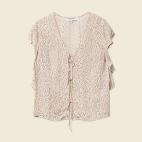 Blouse manches courtes nouée blanc femme