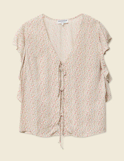 Blouse manches courtes nouée blanc femme