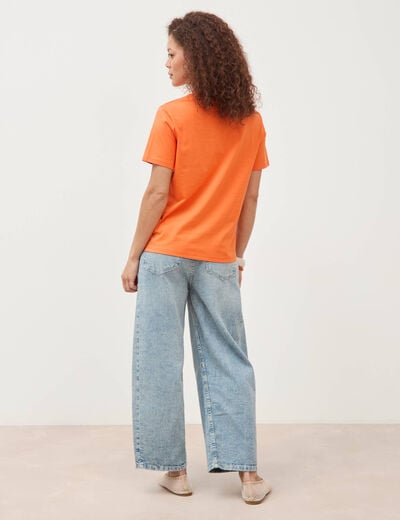 T-shirt droit col rond manches courtes orange femme