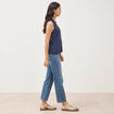Top sans manches col v fluide bleu femme
