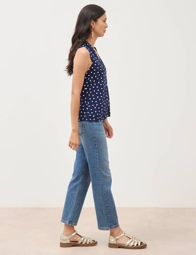 Top sans manches col v fluide bleu femme