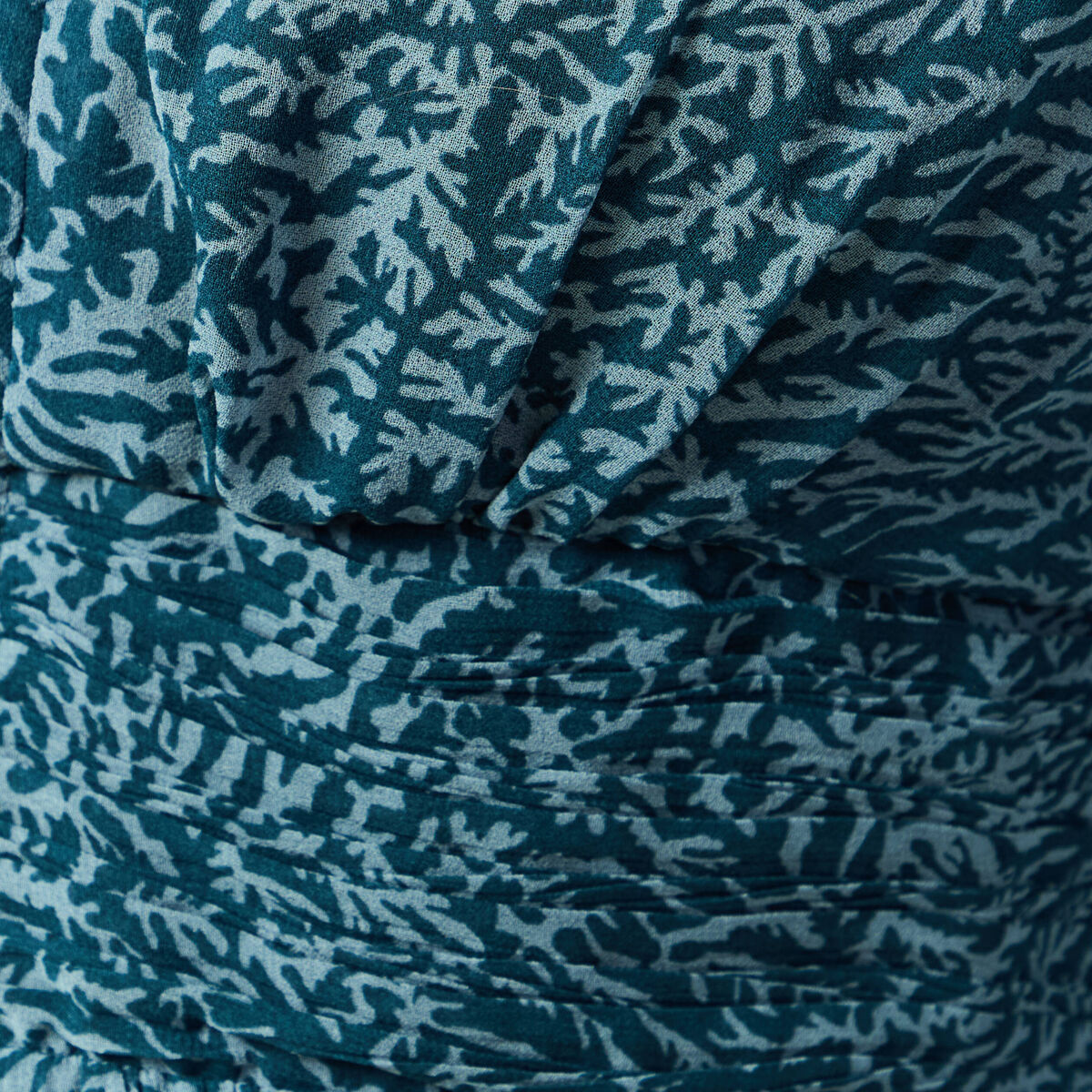 Robe &eacute;vas&eacute;e bas pliss&eacute; bleu canard femme