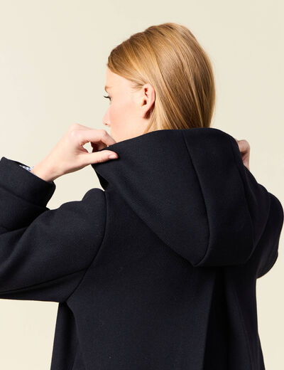 Caban oversize court à capuche bleu foncé femme