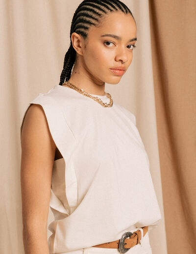 T-shirt en coton sans manches creme femme