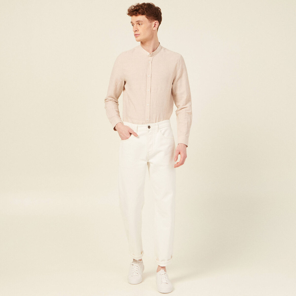 Chemise manches longues beige homme