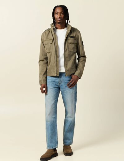 Blouson style biker zippé vert kaki homme