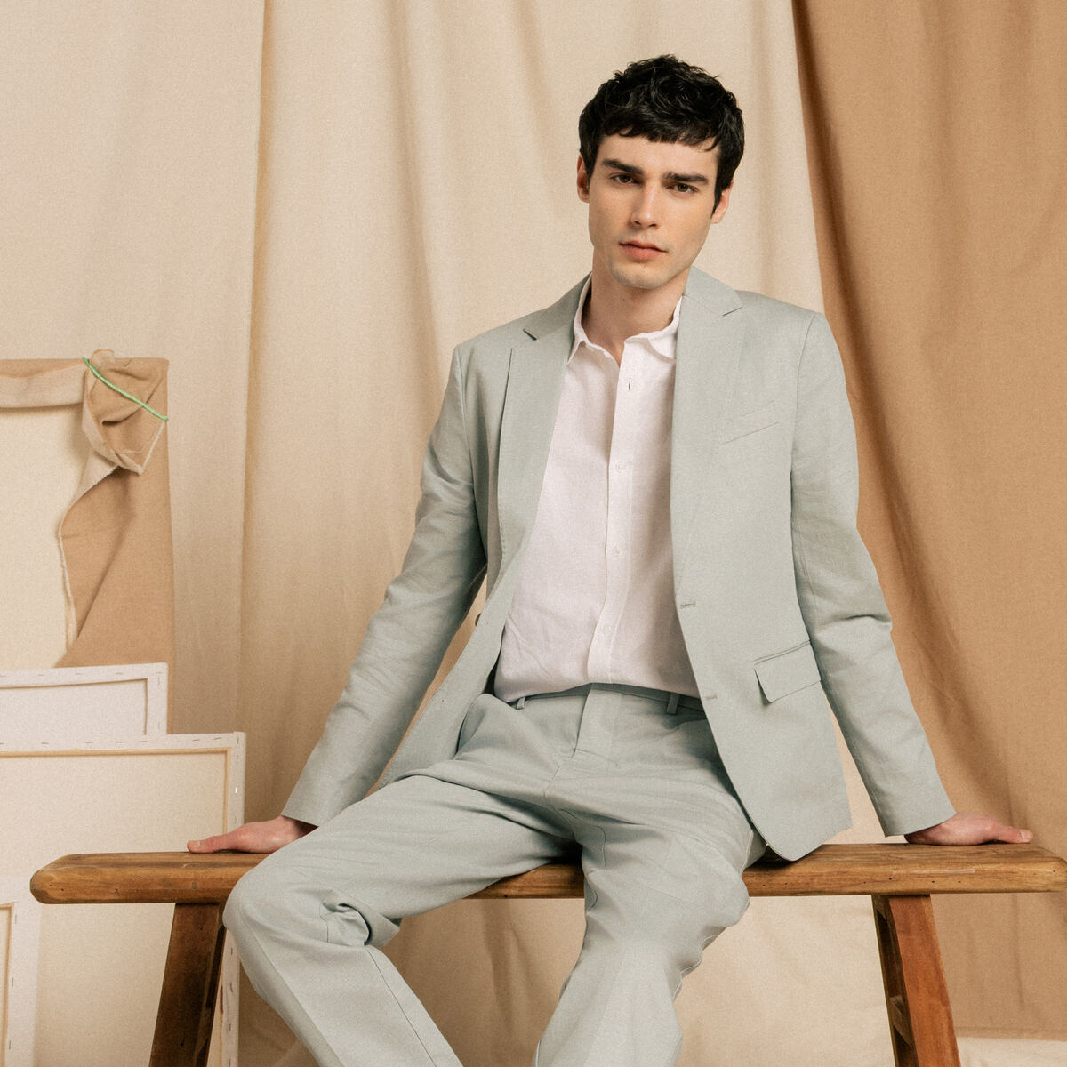 Blazer manches longues col classique vert clair homme