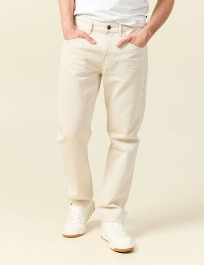 Jeans straight longueur 32 en coton ecru homme
