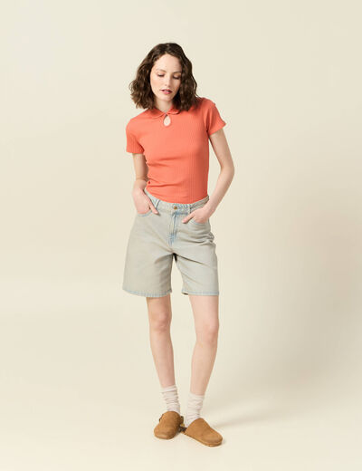 Polo manches courtes orange foncé femme