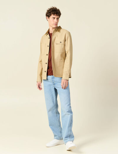 Veste boutonnée col velours beige homme